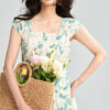 Summer Anti wrinkle Ink Print Square Neck Dress 2