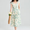 Summer Anti wrinkle Ink Print Square Neck Dress 4