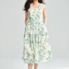 Summer Anti wrinkle Ink Print Square Neck Dress 5