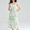 Summer Anti wrinkle Ink Print Square Neck Dress 6