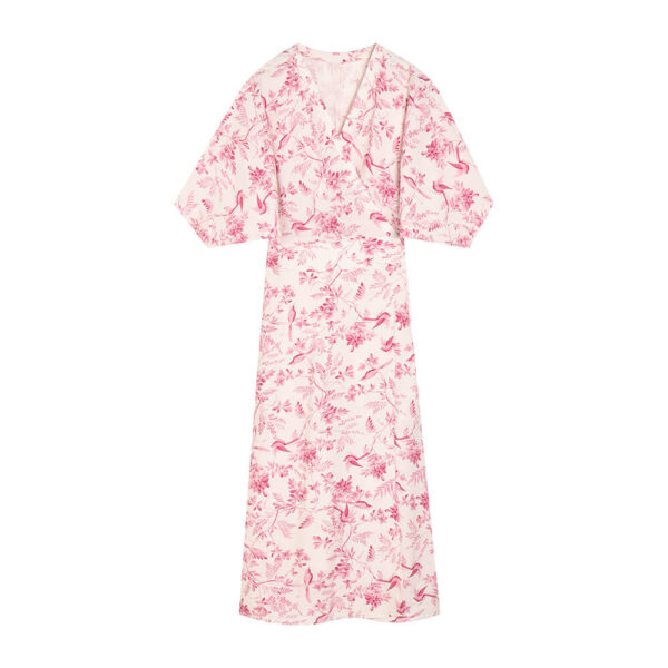 Summer Bat Sleeve Floral Print V Neck Wrap Tea Dress 1