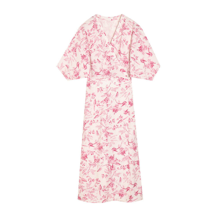 Summer Bat-Sleeve Floral Print V-Neck Wrap Tea Dress