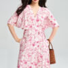 Summer Bat Sleeve Floral Print V Neck Wrap Tea Dress 2