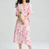Summer Bat Sleeve Floral Print V Neck Wrap Tea Dress 5
