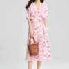 Summer Bat Sleeve Floral Print V Neck Wrap Tea Dress 6
