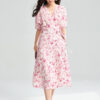 Summer Bat Sleeve Floral Print V Neck Wrap Tea Dress 7