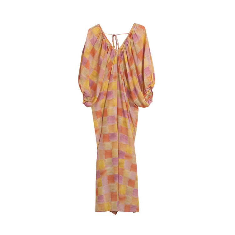 Summer Bat Sleeve Mulberry Silk Floral V-Neck Dress