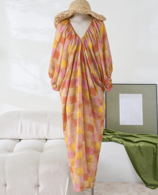 Summer Bat Sleeve Mulberry Silk Floral V-Neck Dress