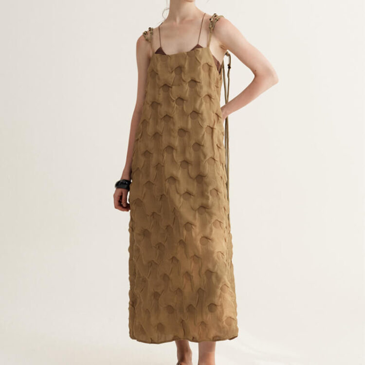 Summer Resort Style Beaded Textured Drape Suspender Dress
