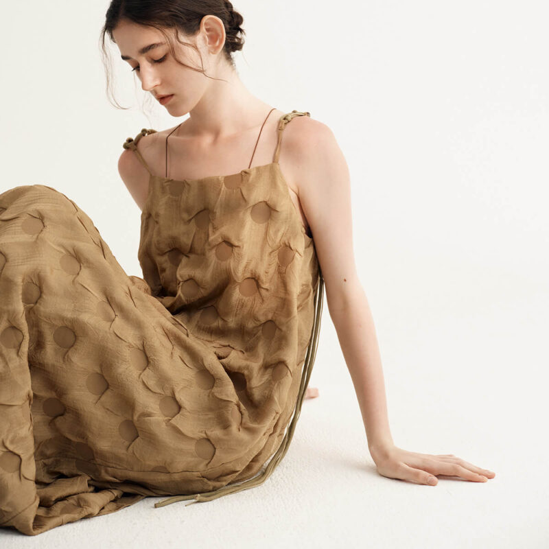 Summer Resort Style Beaded Textured Drape Suspender Dress