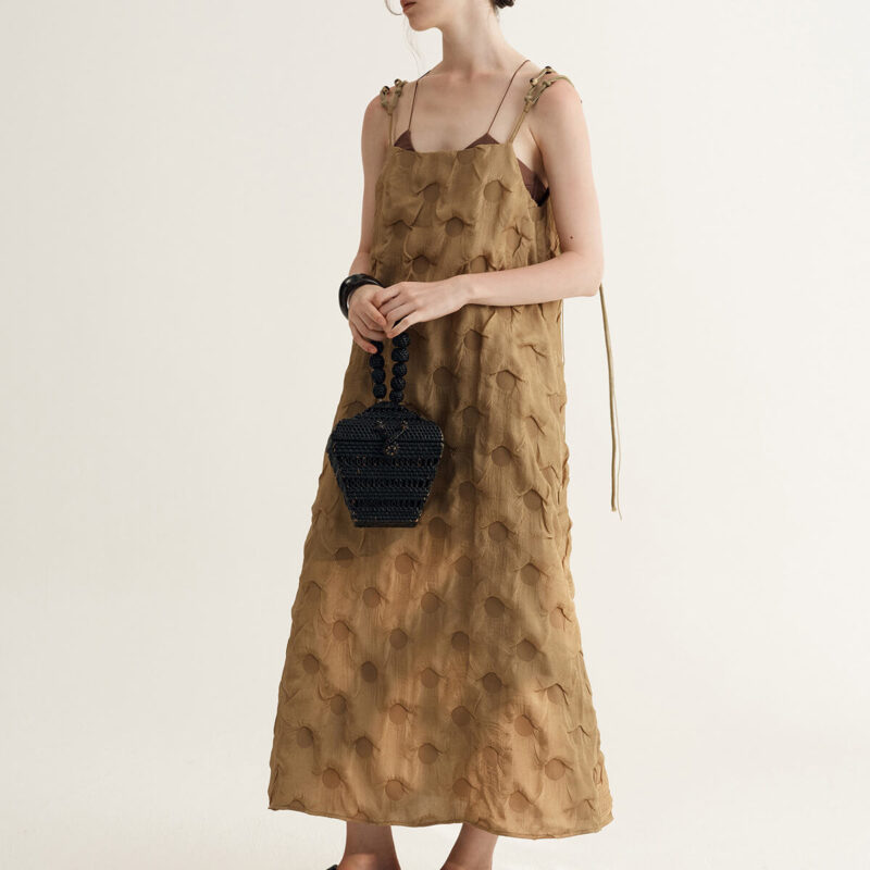 Summer Resort Style Beaded Textured Drape Suspender Dress