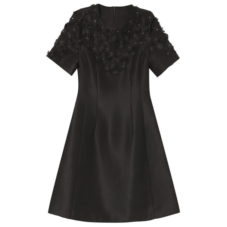 Summer Black Handmade Flower Waist A-Line Party Dress