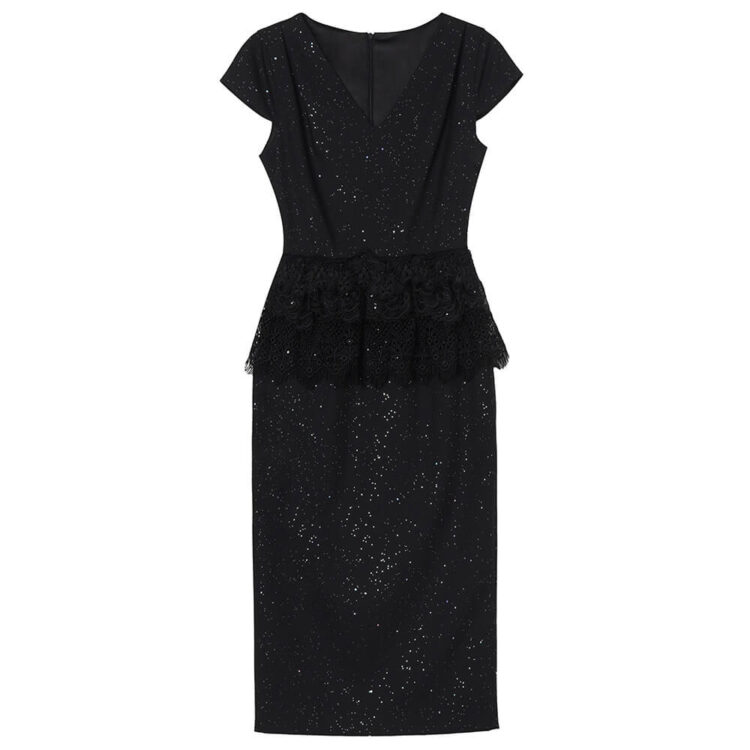 Summer Black Lace Splicing Fake Two-piece Tea Dress