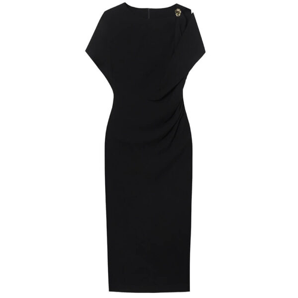 Summer Black Off shoulder Short sleeved Slim Fit Acetate Evening Dress 1