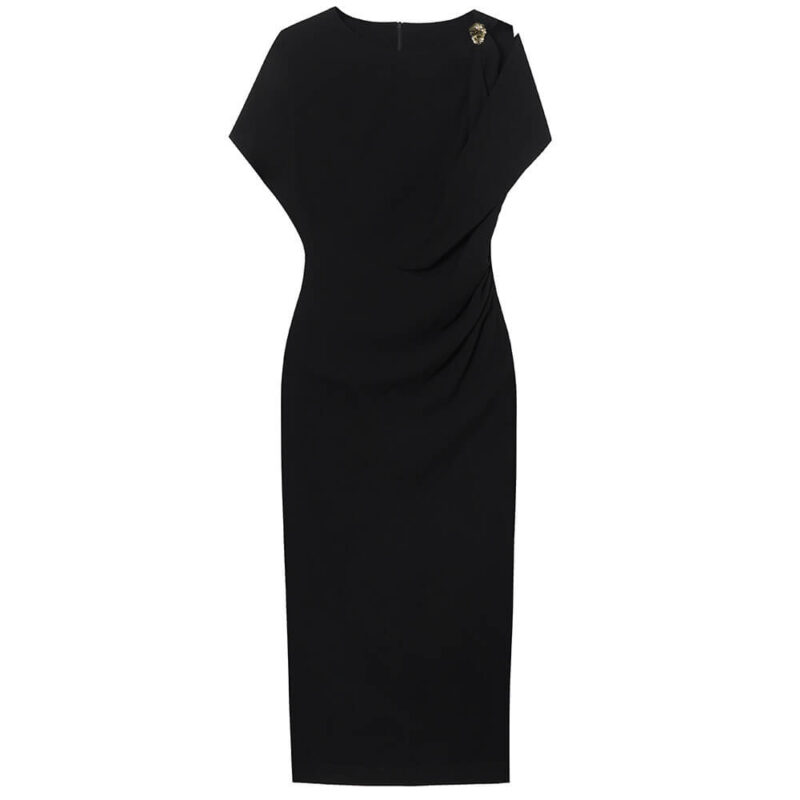 Summer Black Off shoulder Short sleeved Slim Fit Acetate Evening Dress 1