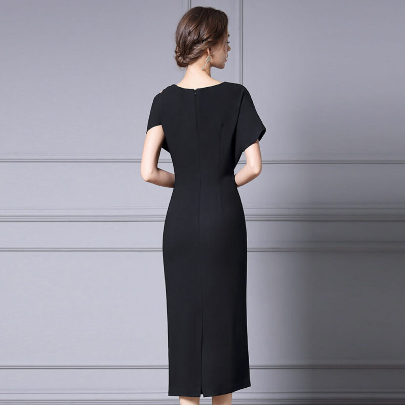 Summer Black Off shoulder Short sleeved Slim Fit Acetate Evening Dress 3