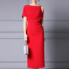 Summer Black Off shoulder Short sleeved Slim Fit Acetate Evening Dress 6