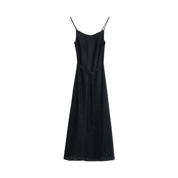 Summer Black Rose Cutwork Silk Sleeveless Camisole V neck Suspender Dress 1
