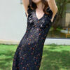 Summer Black Silk Resort Style Reversible U neck V neck Ruffle Floral Dress 5