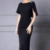 Summer Black Slim Acetate Evening Dress 11