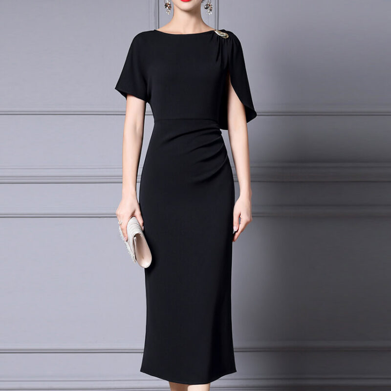 Summer Black Slim Acetate Evening Dress 3