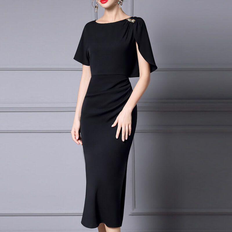Summer Black Slim Acetate Evening Dress 6