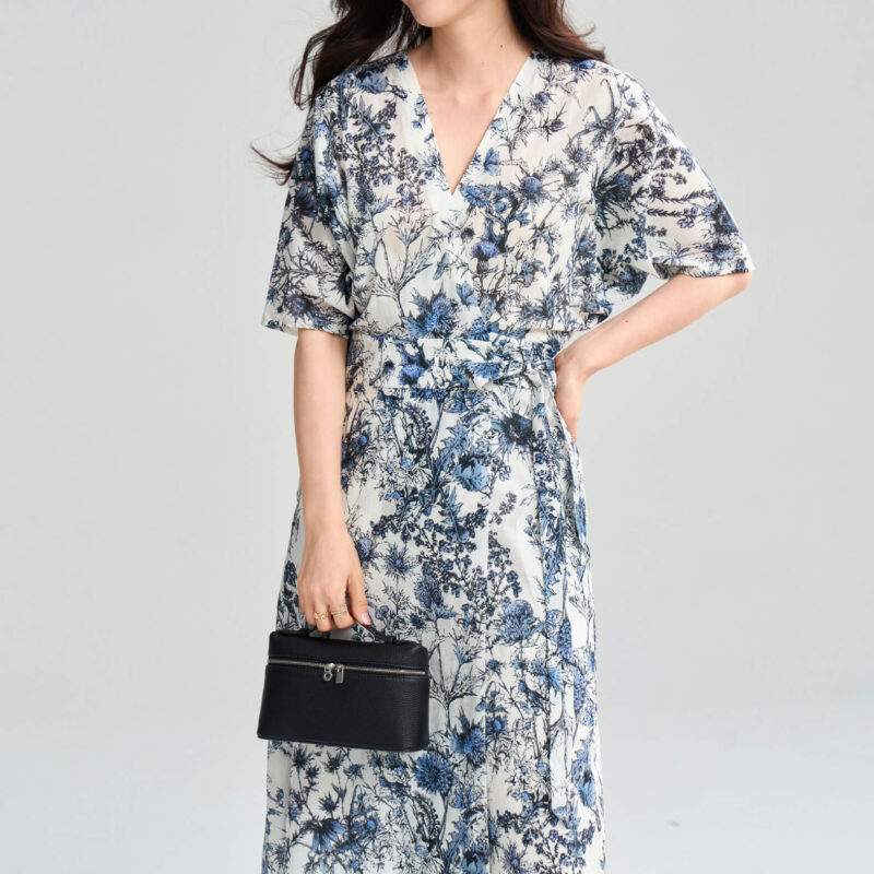 Summer Blue Printed One Piece Wrap Tea Dress 3