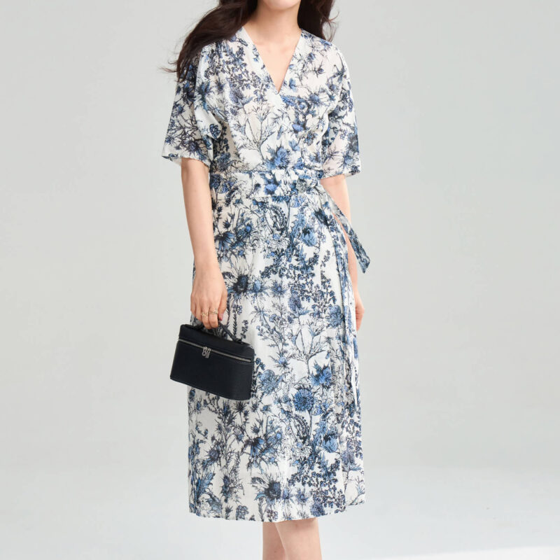 Summer Blue Printed One Piece Wrap Tea Dress 5