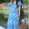 Summer Blue Silk Resort Style Blue and White Porcelain Print Dress 2
