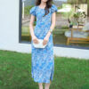 Summer Blue Silk Resort Style Blue and White Porcelain Print Dress 3