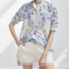 Summer Blue and White Porcelain Lightweigh Cotton Printed Shirt