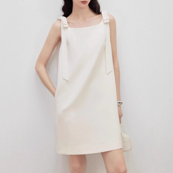 Summer Boat Neck Bow Ribbon Sleeveless Dress