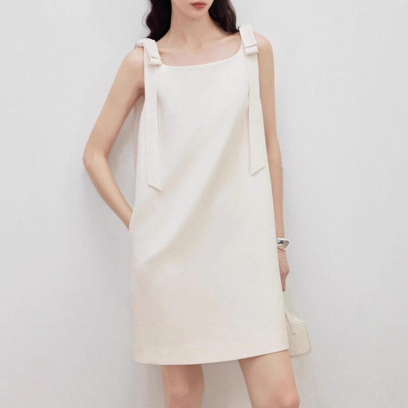 Summer Boat Neck Bow Ribbon Sleeveless Dress