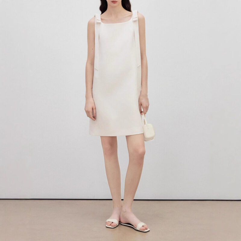 Summer Boat Neck Bow Ribbon Sleeveless Dress