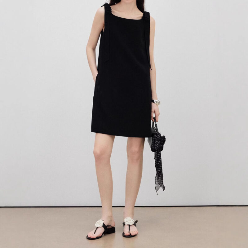 Summer Boat Neck Bow Ribbon Sleeveless Dress
