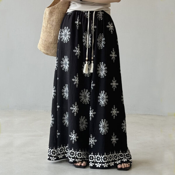 Summer Bohemian Vintage Print Drawstring Wide Leg Pants 2