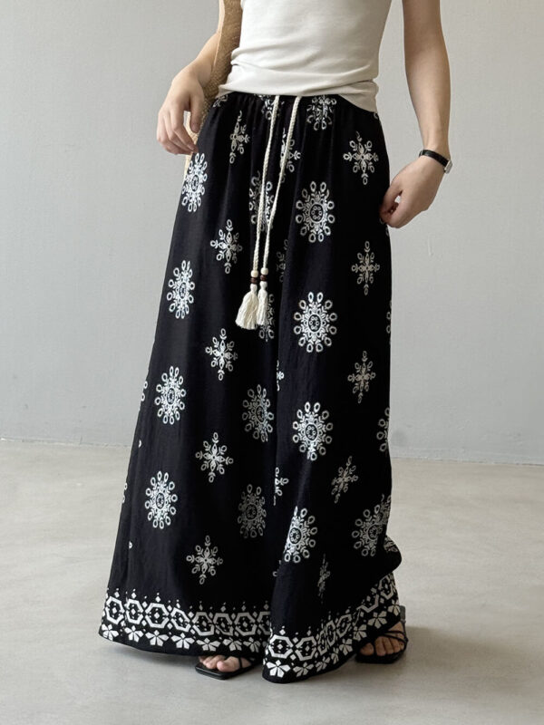 Summer Bohemian Vintage Print Drawstring Wide Leg Pants 4