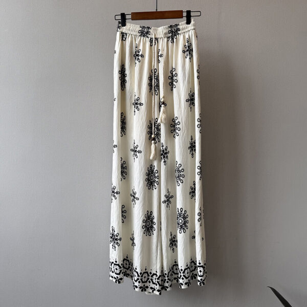 Summer Bohemian Vintage Print Drawstring Wide Leg Pants 5
