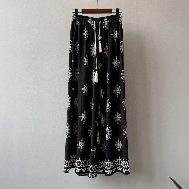 Summer Bohemian Vintage Print Drawstring Wide Leg Pants 6
