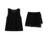 Summer Bow Sleeveless Vest High Waist Lace Patchwork Skirt Pants Two piece Set 1