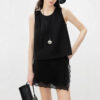 Summer Bow Sleeveless Vest High Waist Lace Patchwork Skirt Pants Two piece Set 8