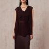 Summer Brown Silk V Neck Lace Up Vest Top 1