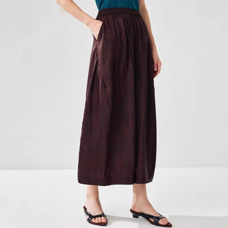 Summer Brown Stretch Jacquard Satin Wide Leg Pants