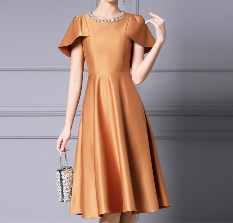 Summer Caramel Color Simple Cocktail Dress 2