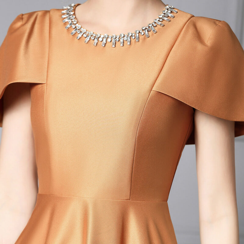 Summer Caramel Color Simple Cocktail Dress 3