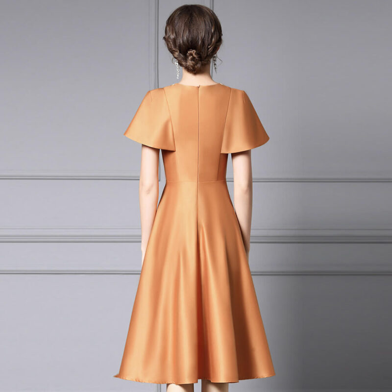 Summer Caramel Color Simple Cocktail Dress 4