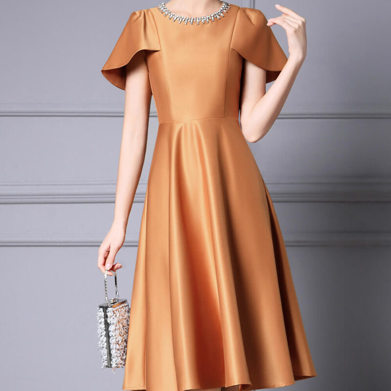 Summer Caramel Color Simple Cocktail Dress 5