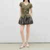 Summer Casual Fashion High Waist Plaid Flower Bud Skirt 4
