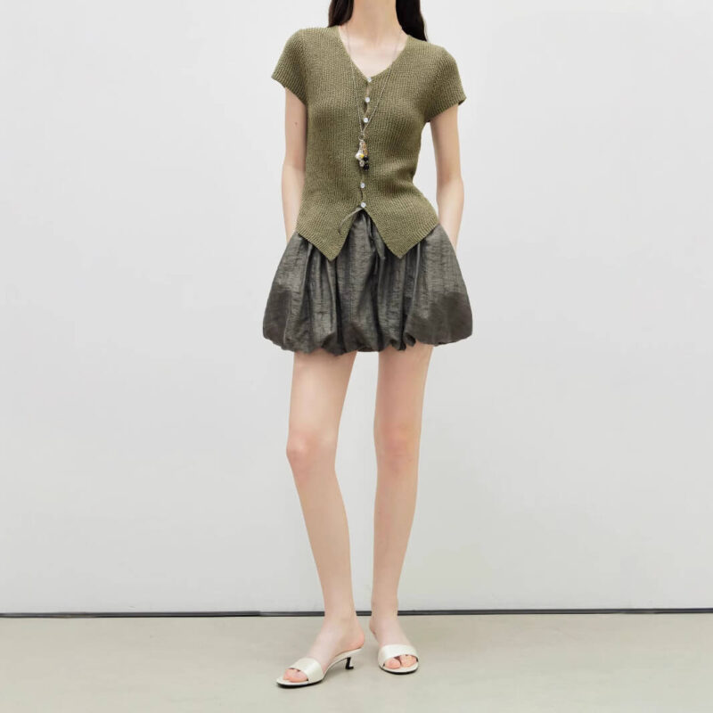 Summer Casual Fashion High Waist Plaid Flower Bud Skirt 4
