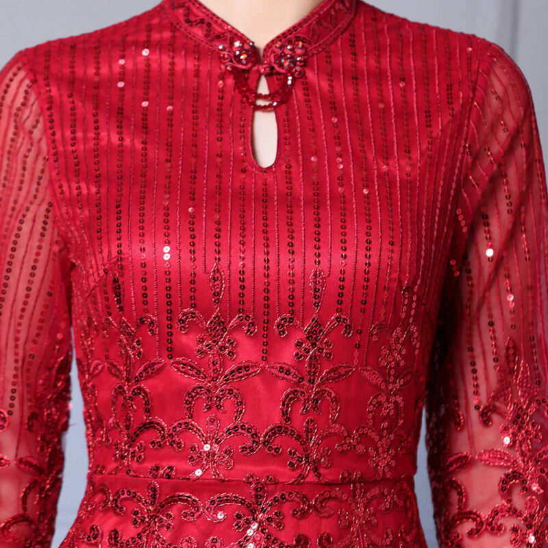 Summer Chinese Inspired Sequin A Line Party Dress 2